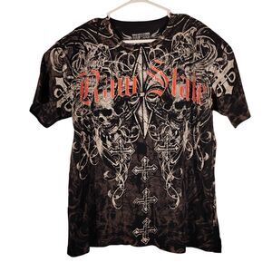 Raw State Premium tshirt mens XL XLarge black skull cross graphic tee short sl